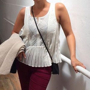 white silk tank with lace details